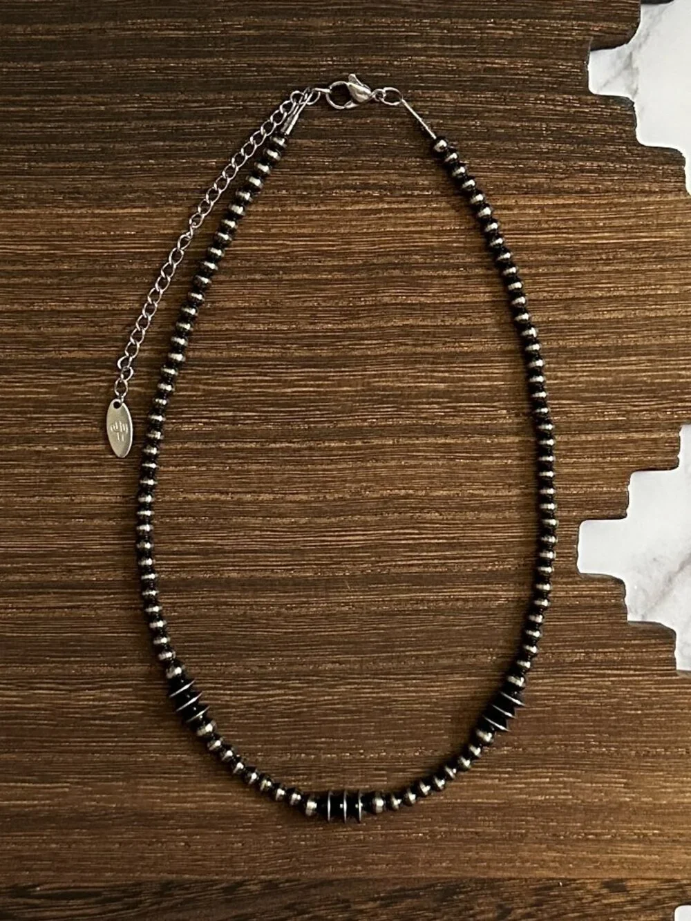 Handmade Triple Saucer Brushed Steel Western Pearl Choker Necklace 14 inch